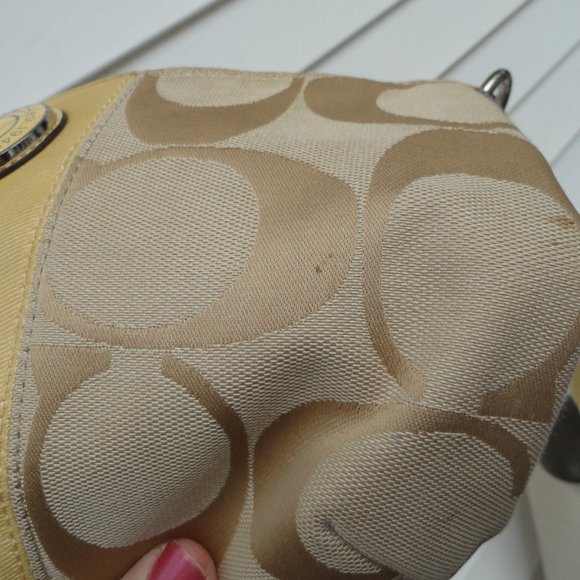 Coach 2 Way Satchel Signature Stripe Demi Cross Body F19218 Yellow/Cream - Picture 6 of 11